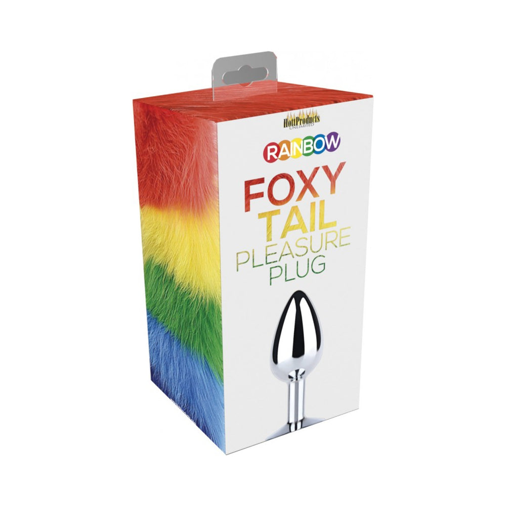 Rainbow Foxy Tail Fur Tail With Stainless Steel Butt Plug