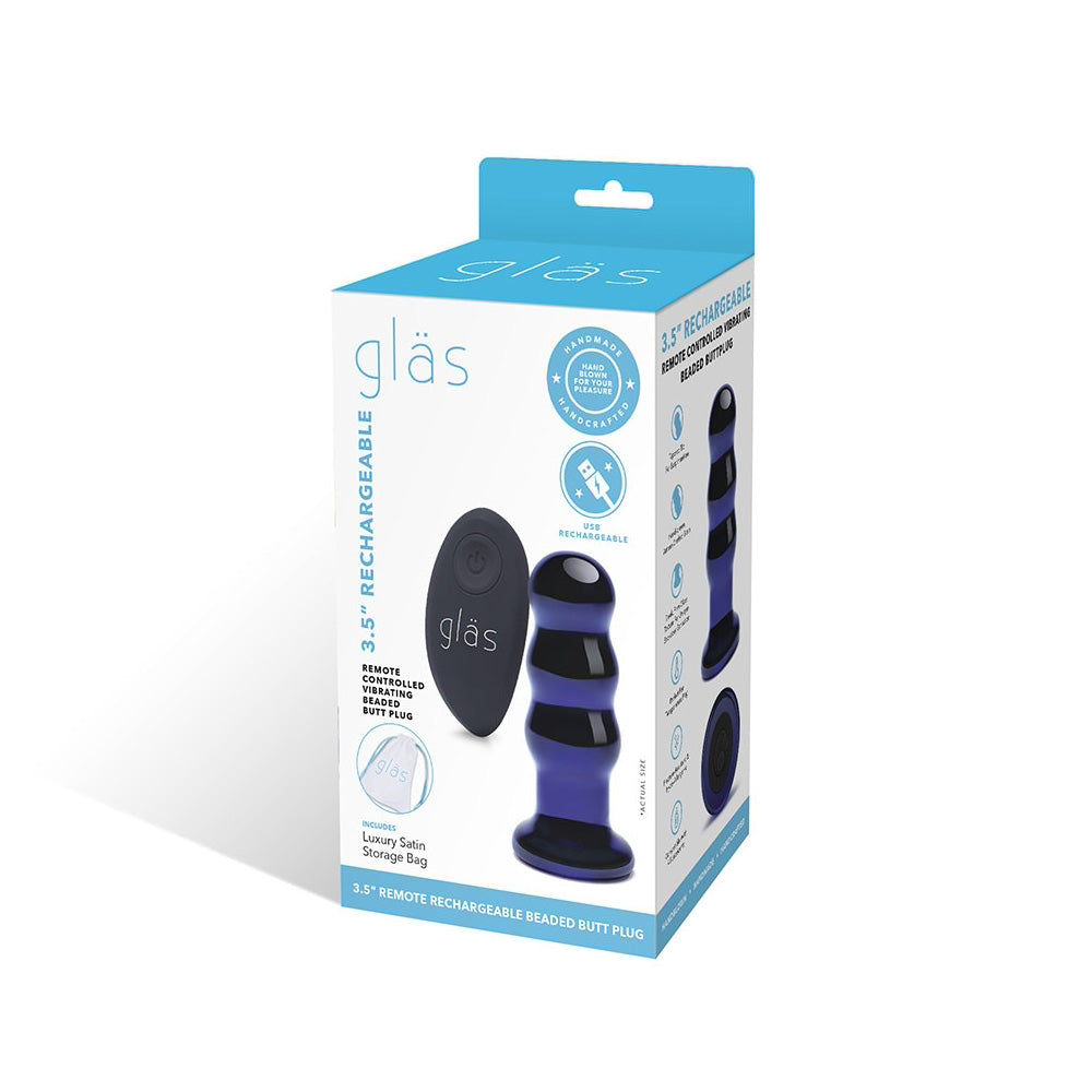 Glas 3.5" Rechargeable Remote Controlled Vibrating Beaded Buttplug