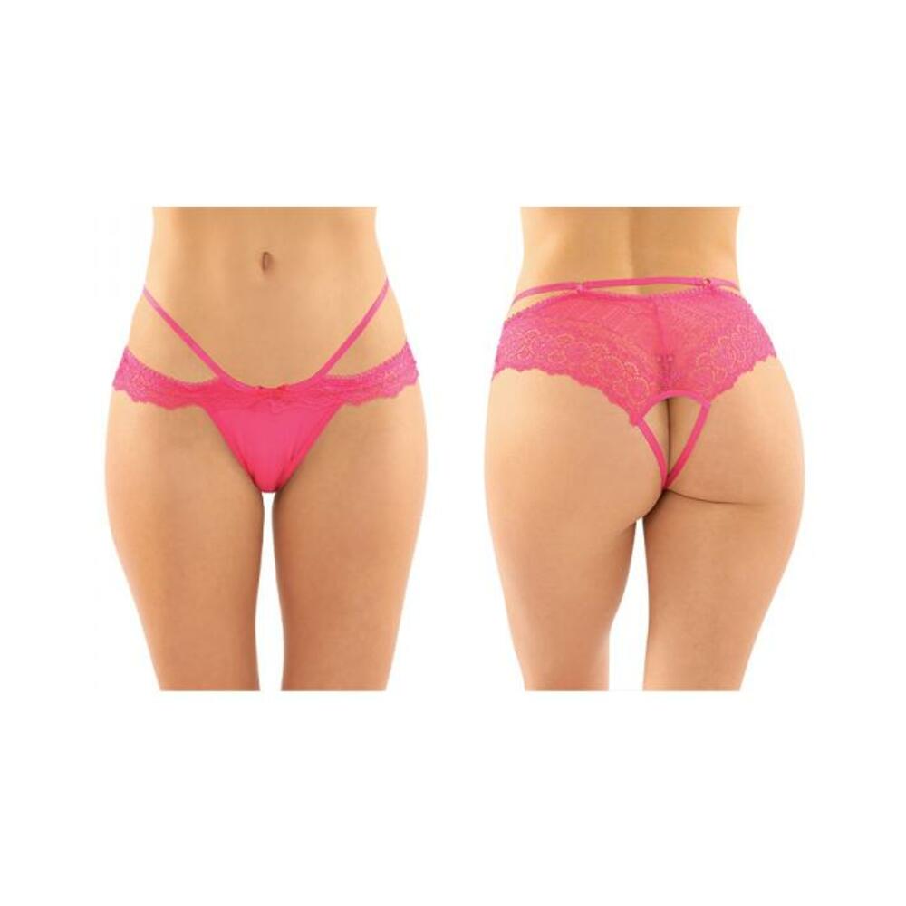 Posey Strappy Lace And Microfiber Crotchless Panty 6-pack L/xl Pink