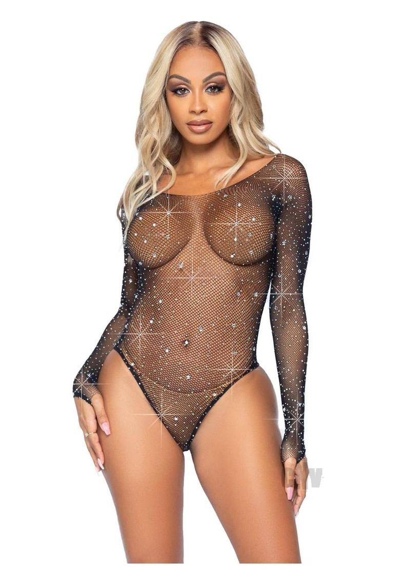 Star Rhinestone Snap Crotch Bodysuit - One Size - Black