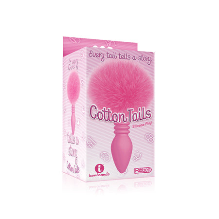 The 9s Cottontails Silicone Bunny Tail Butt Plug - Ribbed Pink