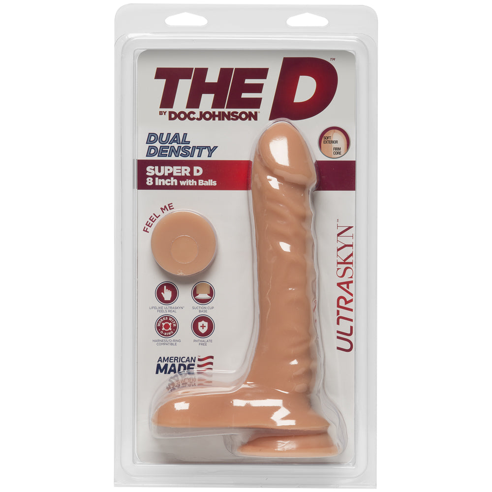 THE D SUPER D 8 W/BALLS VANILLA BEIGE DILDO '