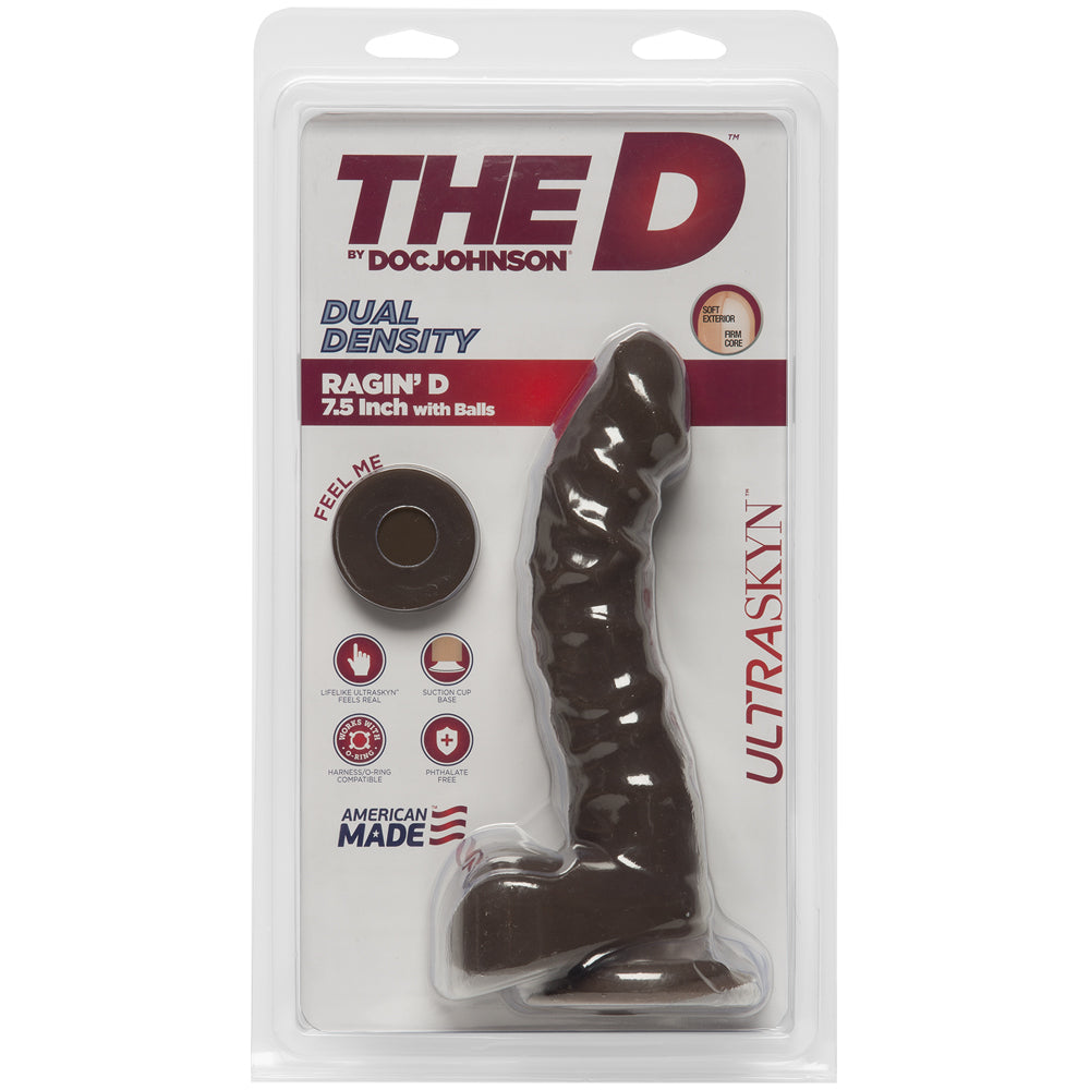 THE D RAGIN' D 7.5 W/BALLS CHOCOLATE BROWN DILDO "