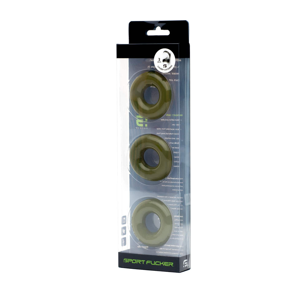 Sport Fucker Chubby Cockring Pack of 3 - Army Green