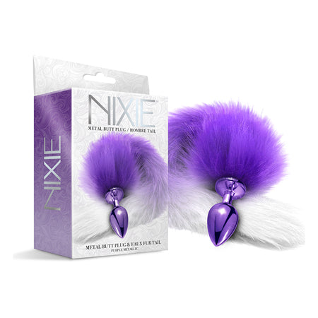 Nixie Metal Butt Plug w/Faux Fur Tail - Purple Metallic