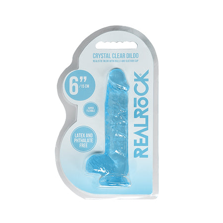 Shots RealRock Realistic Crystal Clear 6' Dildo w/Balls - Blue
