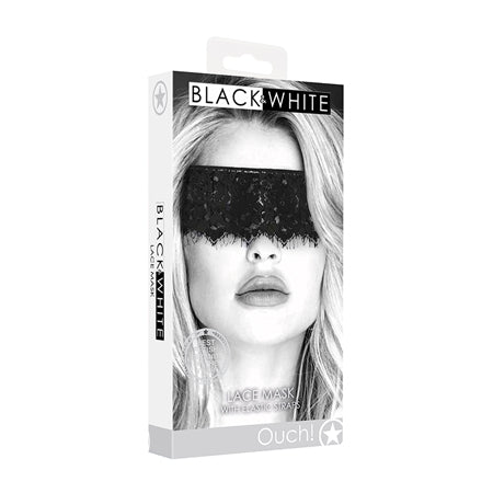 Shots Ouch Black & White Lace Mask w/Elastic Straps - Black