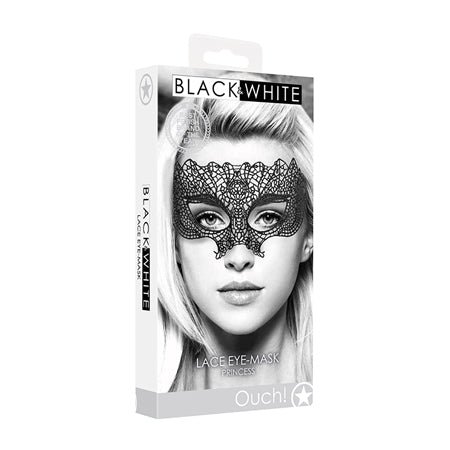 Shots Ouch Black & White Lace Eye Mask - Princess Black