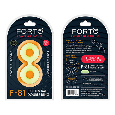 Forto F-81 44mm Double Ring Liquid Silicone Cock Ring - Glow in the Dark