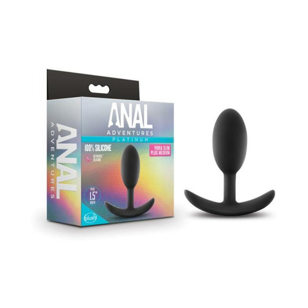 Blush Anal Adventures Platinum Silicone Vibra Slim Plug Medium - Black
