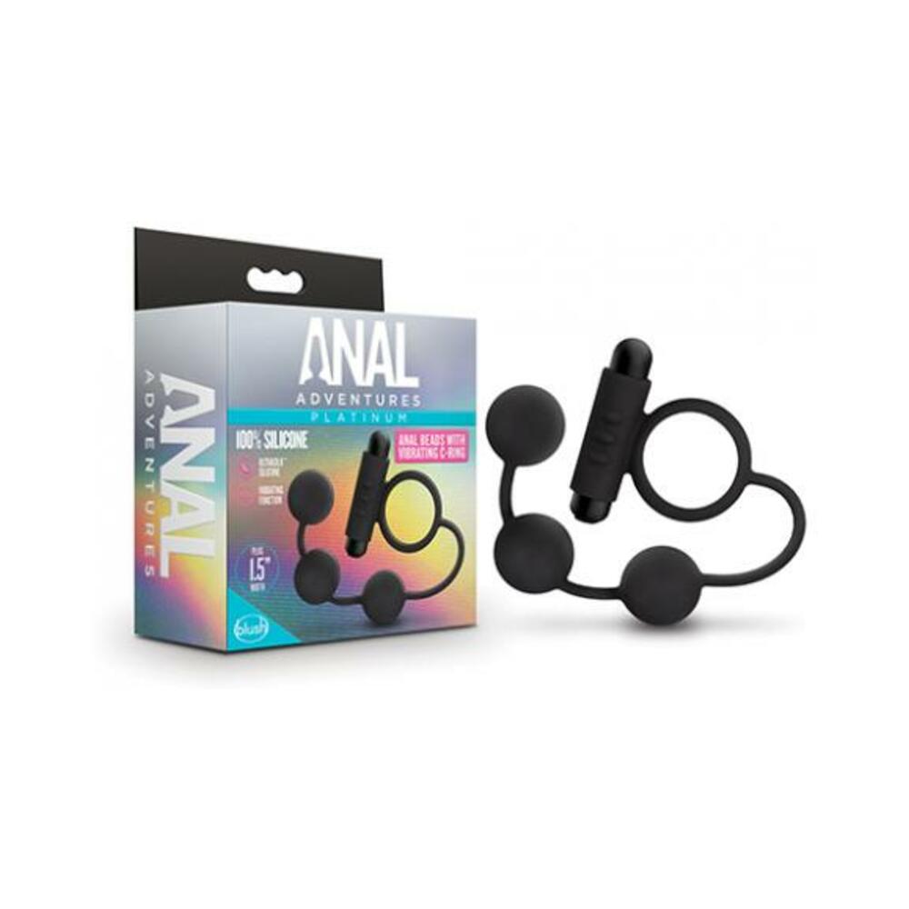 Blush Anal Adventures Platinum Silicone Anal Ball w/Vibrating C Ring - Black