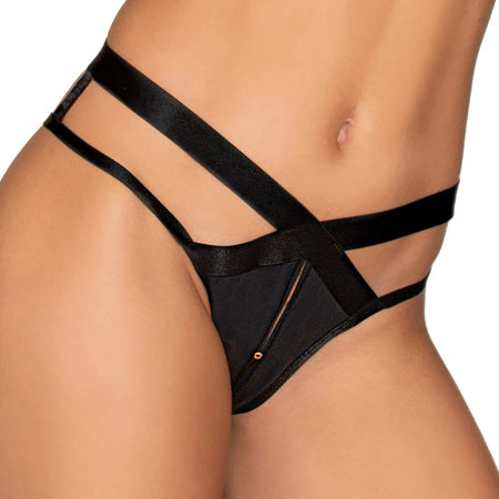 Microfiber Open Crotch Strappy Panty Black SM