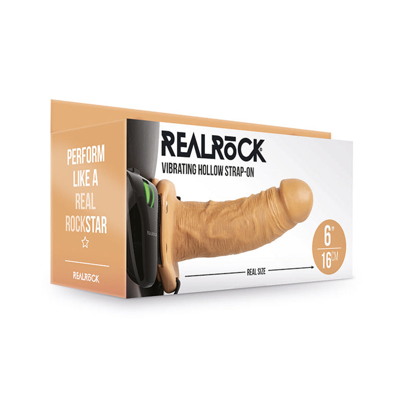 RealRock 6in Vibrating HollowStrapOn Tan