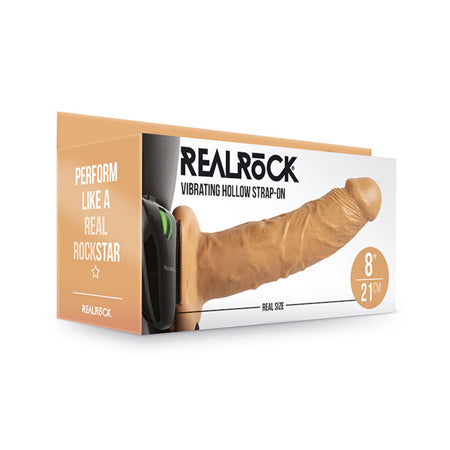 Vibrating Hollow Strap-on No Balls 8 Inch - Tan