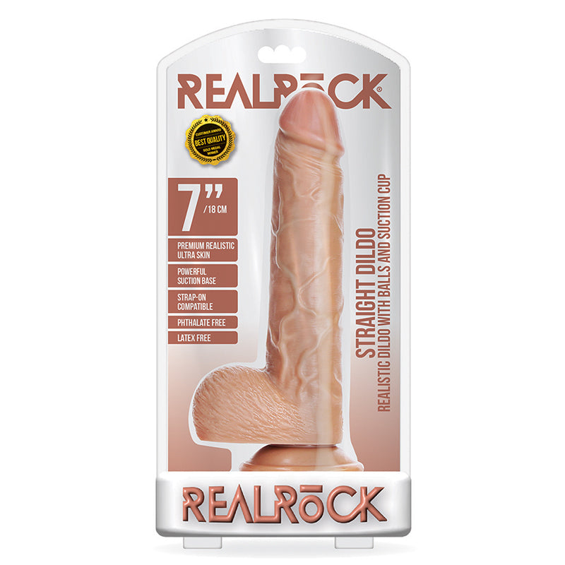 RealRock 7in Straight Dildo W/Balls Tan