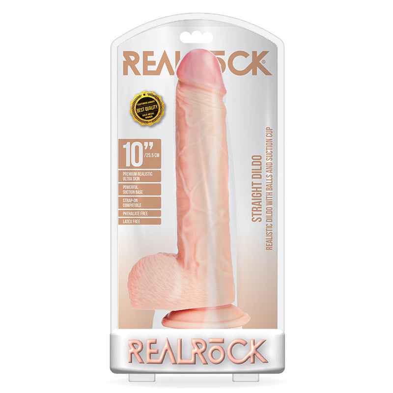 RealRock 10in Straight Dildo W/Balls Bge