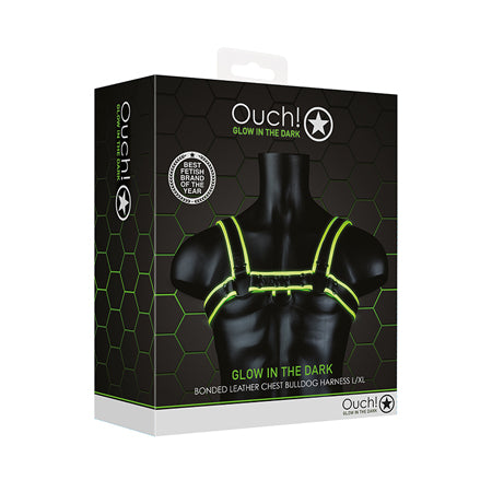 Shots Ouch Chest Bulldog Harness - Glow in the Dark L/XL