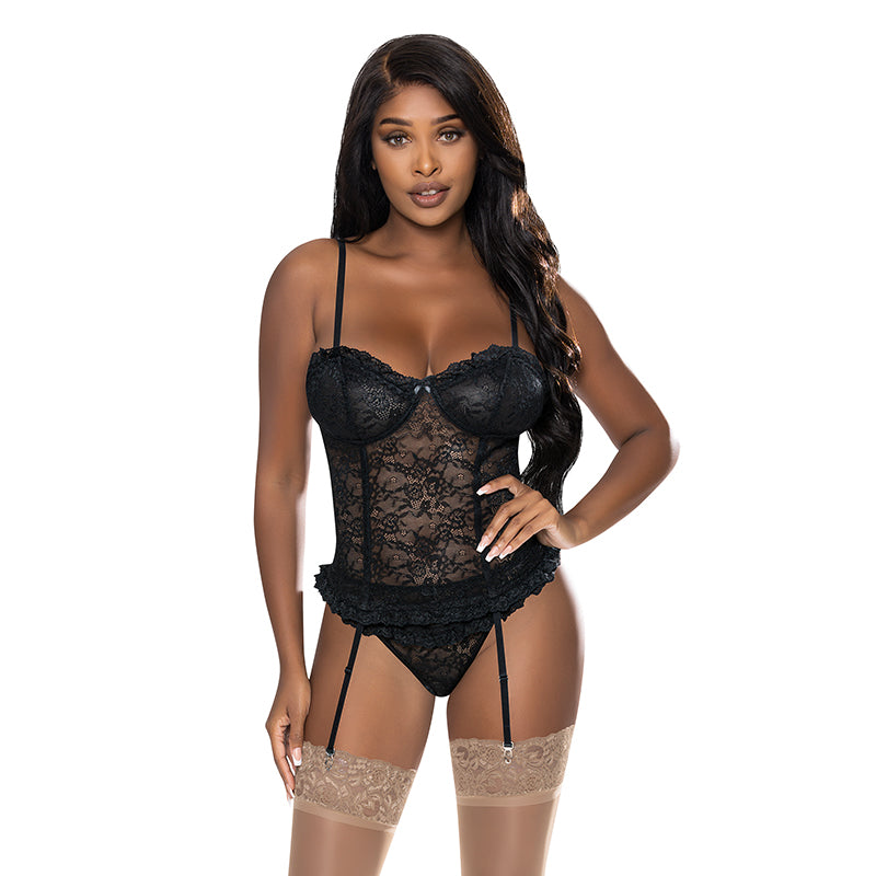 MS OohLaLace Bustier & Panty Set Blk LXL