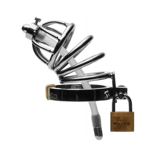 Stainless Steel Chastity Cage With Silicone Urethral Plug