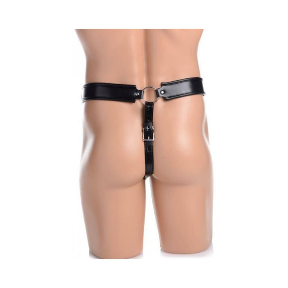 Netted Male Chastity Jock Black Leather O/S