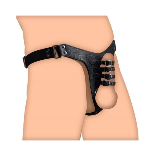 Strict Male Chastity Harness O/S Black Leather
