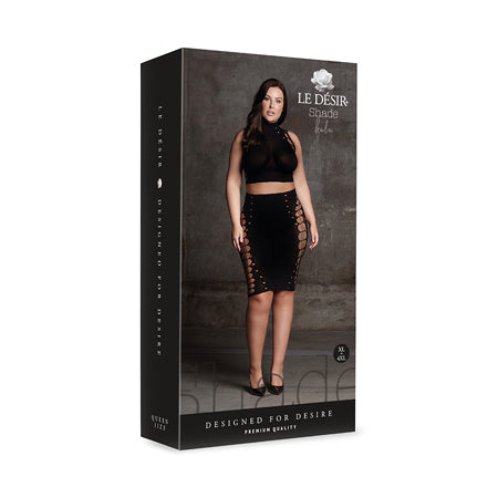 Shots Le Desir Shade Kala XXXVII 2-Piece with Turtleneck: Crop Top & Skirt Black Queen Size
