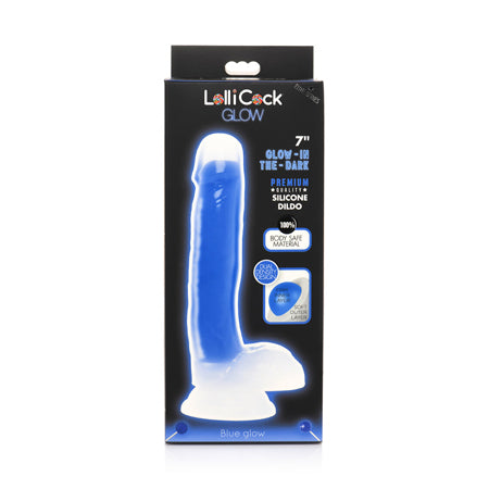 Curve Toys Lollicock 7' Glow In The Dark Silicone Dildo w/Balls - Blue