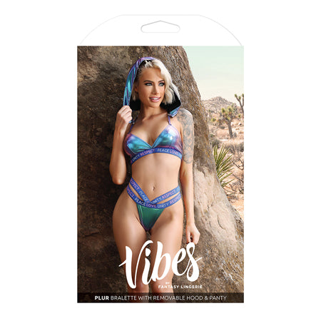 Vibes Plur Bralette w/Removable Hood & Panty Iridescent S/M