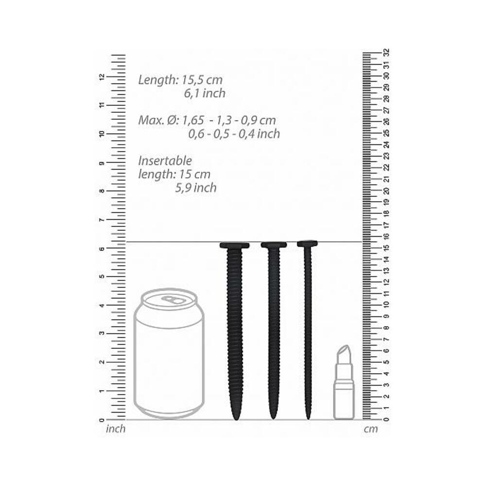 Shots Ouch Urethral Sounding Silicone Rugged Nail Plug Set - Black