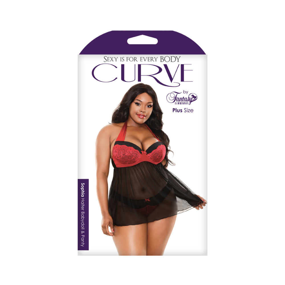 Sophia Halter Babydoll & Panty Black Red 3X/4X