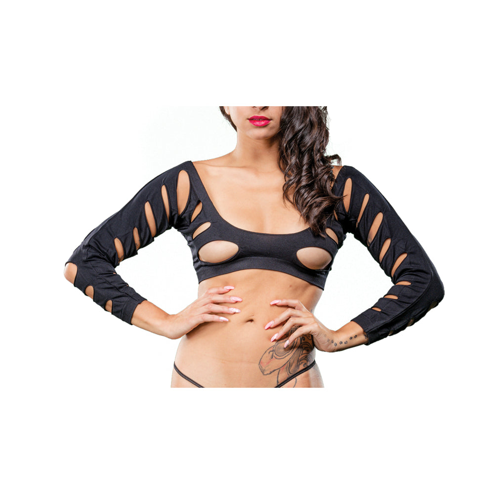 Black Variegated Holes Crotchless Legging Os