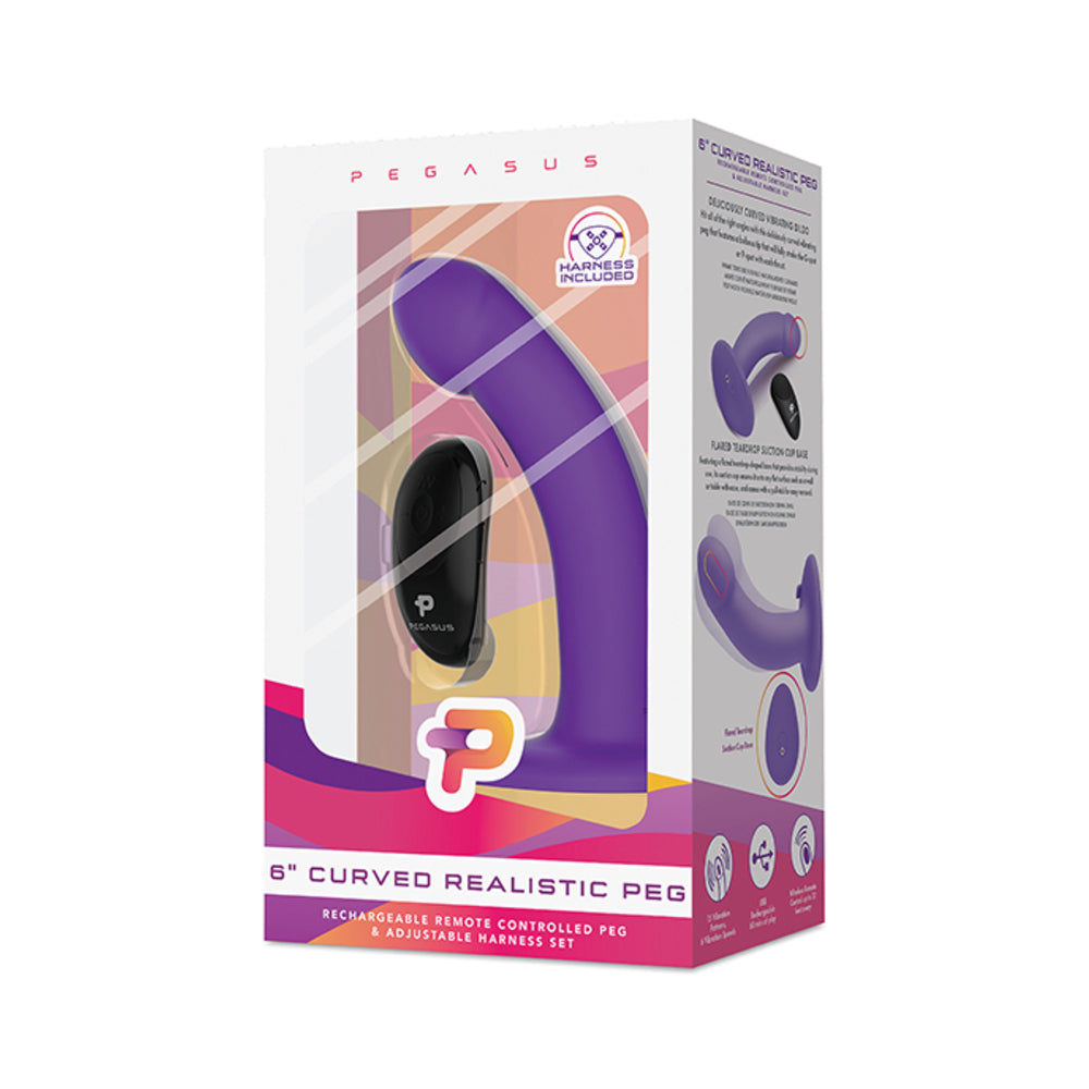 Pegasus 6" Wireless Remote Control Curved Realistic Peg With Harness Purple