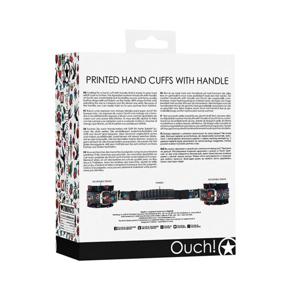 Ouch! Old School Tattoo Printed Cuffs W/ Strap Handle