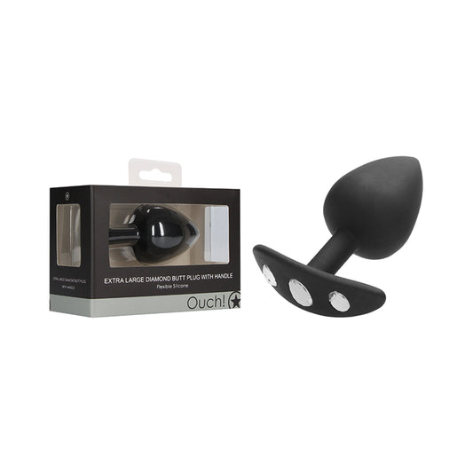 Ouch! Extra Large Diamond Butt Plug With Handle - Black