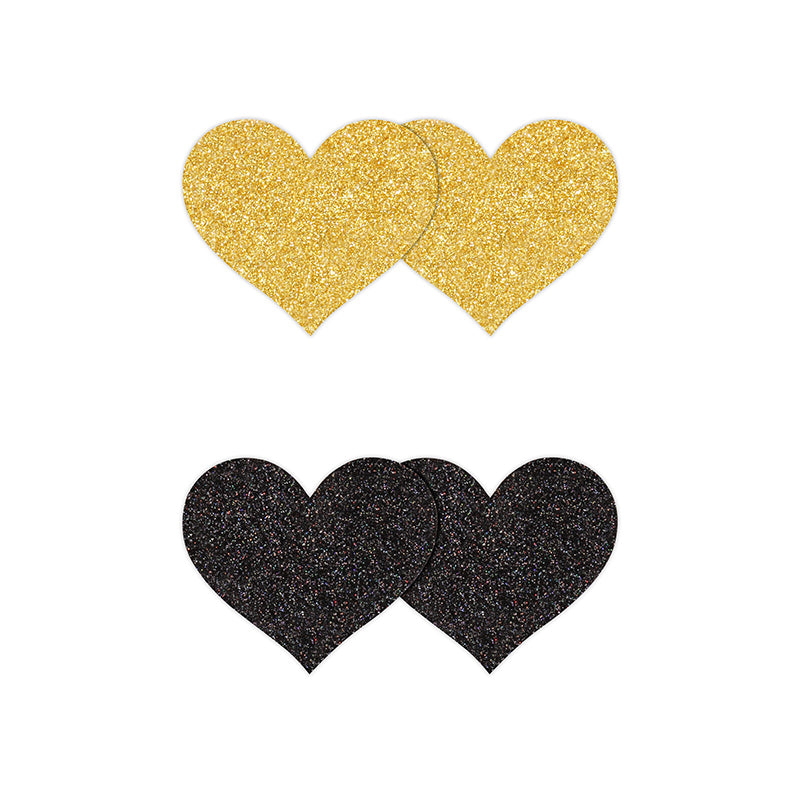 Pretty Pasties Glitter Hearts Black/Gold - 2 Pair