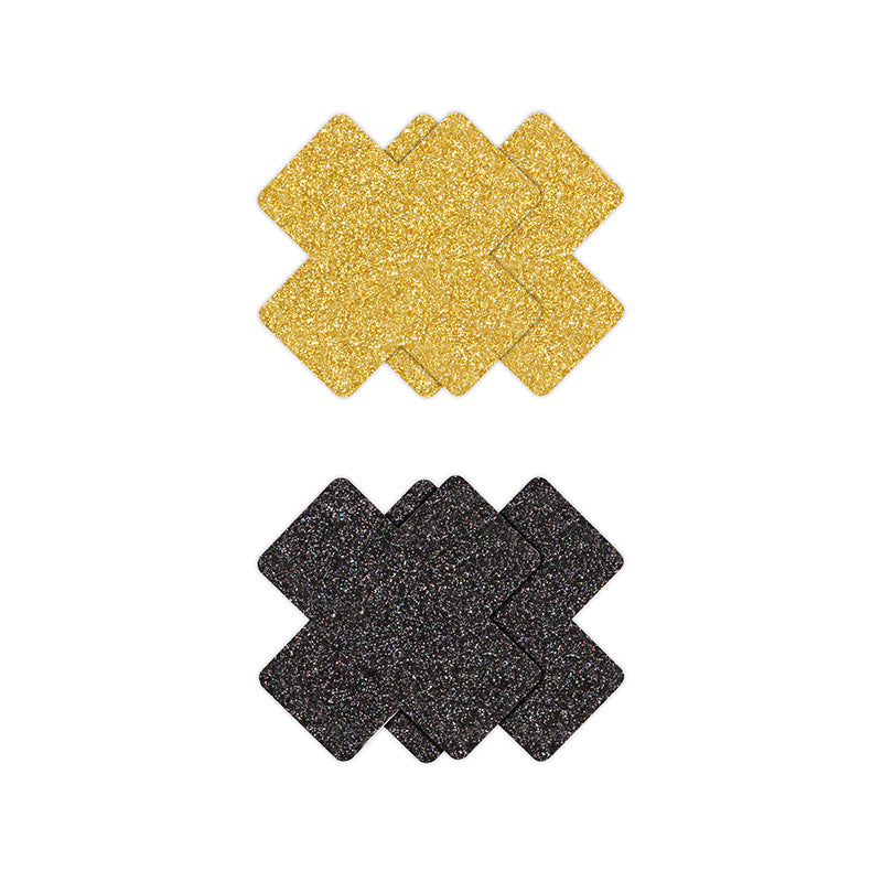 Pretty Pasties Glitter Cross Black/Gold - 2 Pair