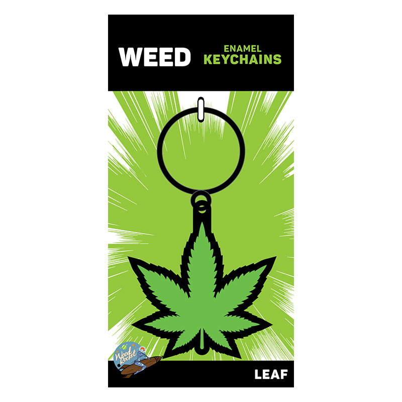 Wood Rocket Pot Leaf Keychain - Green