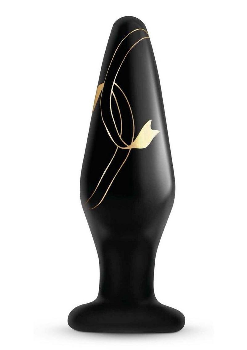 Secret Kisses 4.5' Handblown Glass Plug - Black/Gold