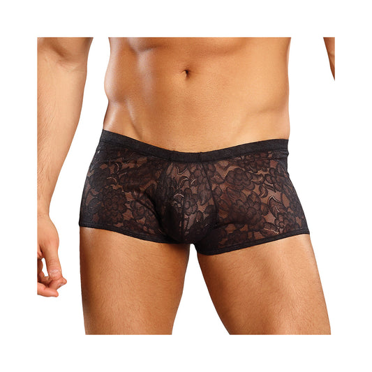 Male Power Stretch Lace Mini Shorts Black XL