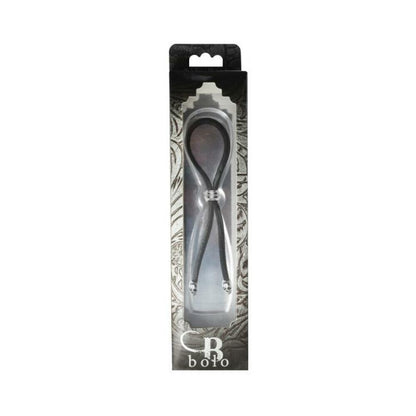 Bolo Cock Ring Leather Lasso Bead Slider w/Skull Tips - Black/Silver