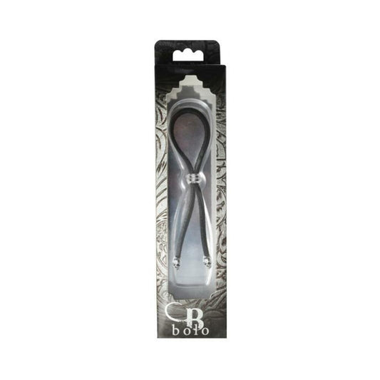 Bolo Cock Ring Leather Lasso Bead Slider w/Skull Tips - Black/Silver