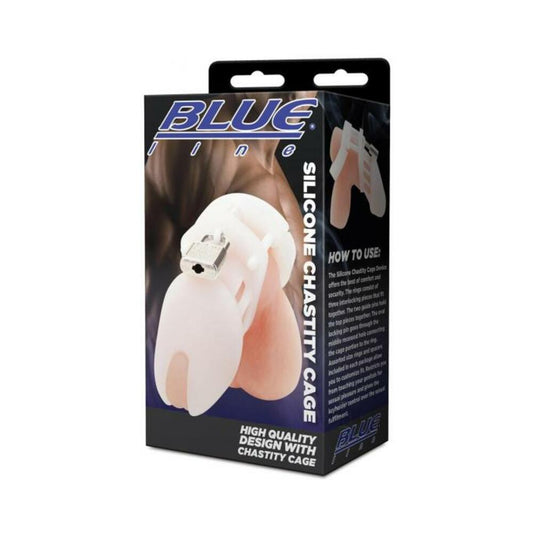 Blue Line Silicone Chastity Cage - White