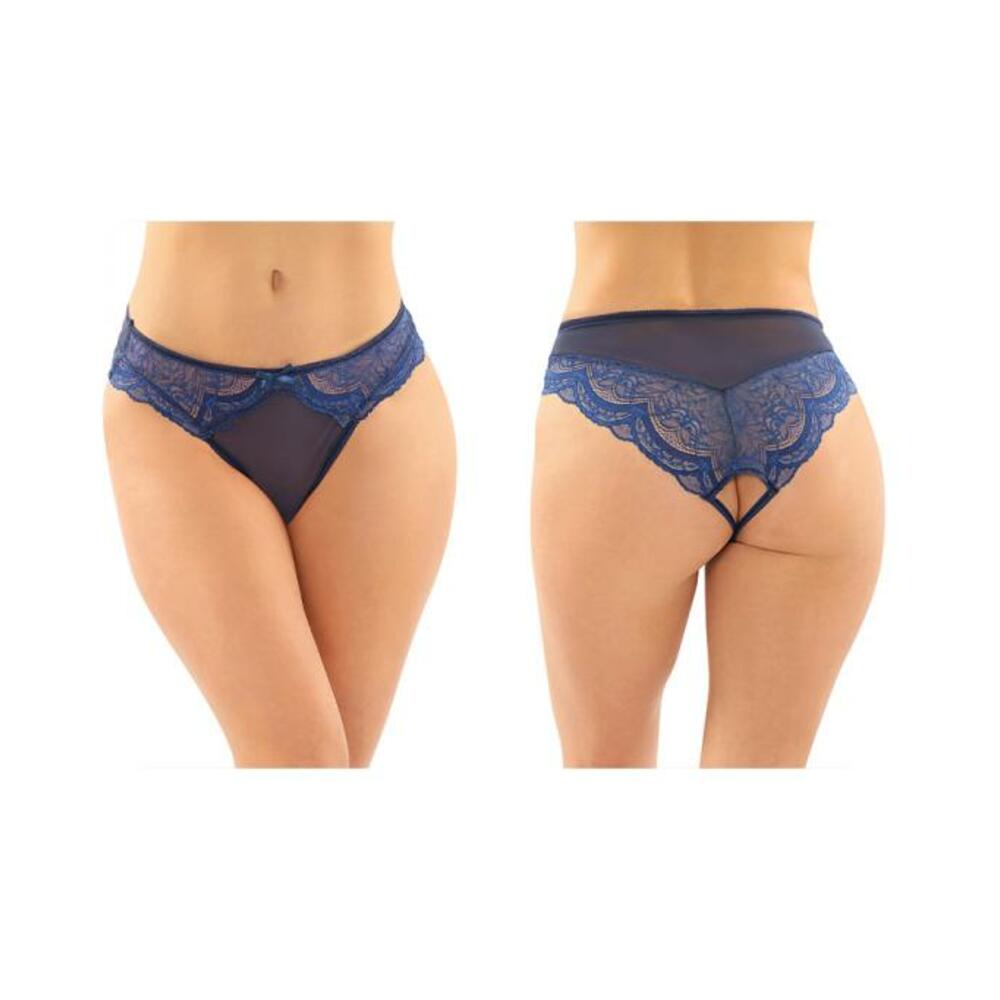 Cassia Crotchless Lace & Mesh Panty Navy L/XL