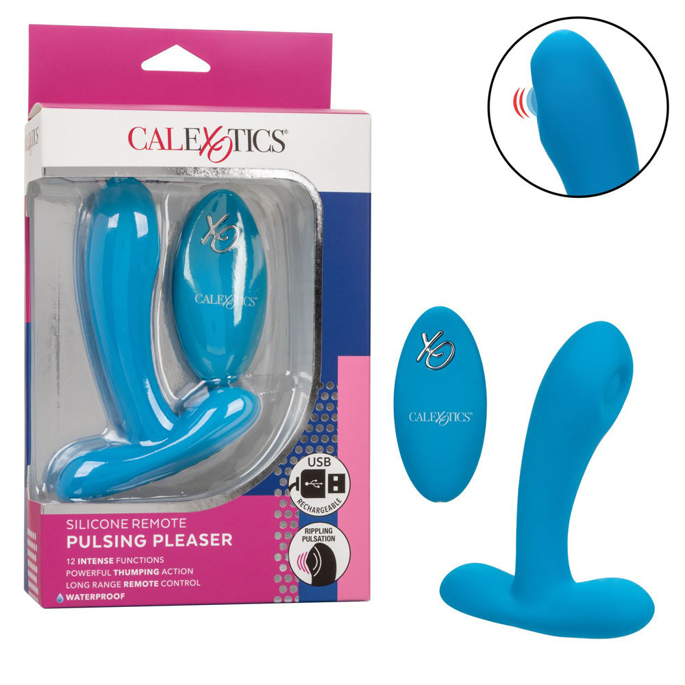 Silicone Pulsing Pleaser w/Remote - Blue
