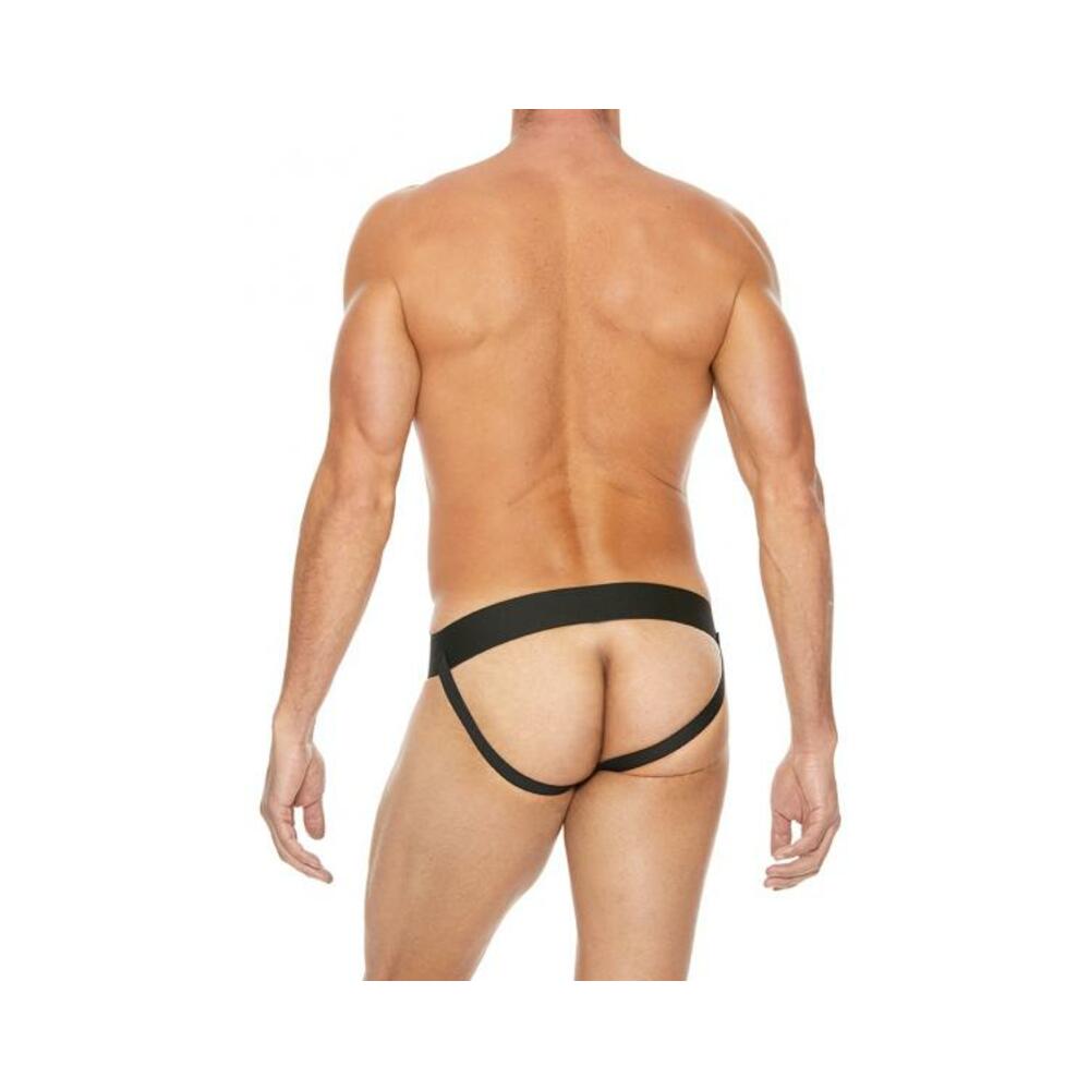 Premium Leather Plain Front Zip Jock L/xl Black