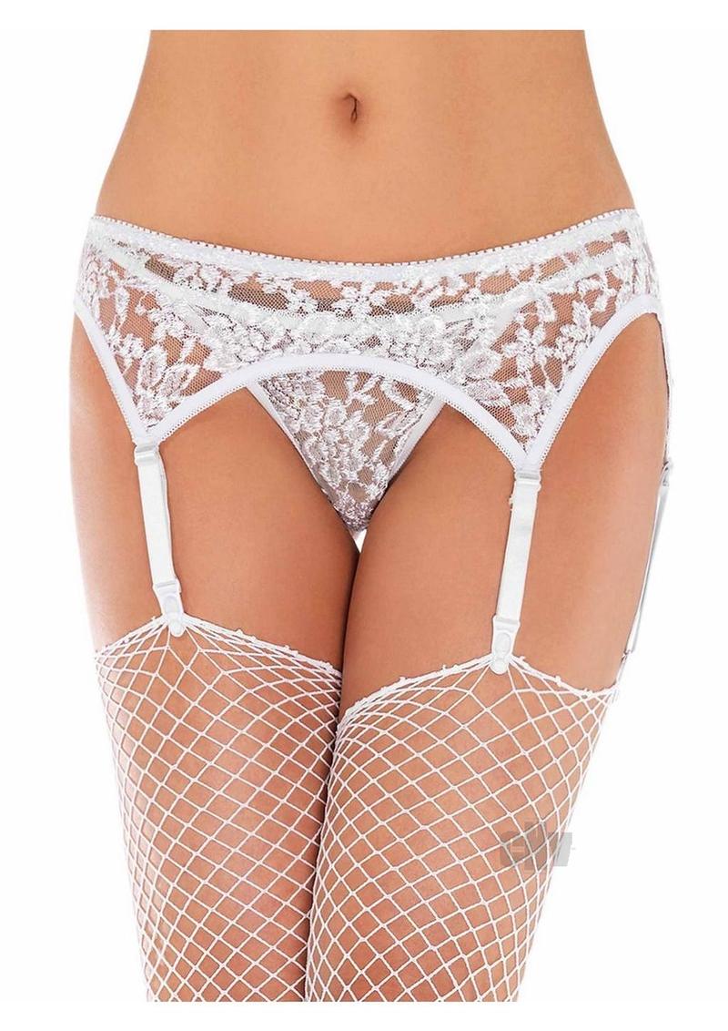 Lace Garterbelt With Matching Thong  - Queen Size - White