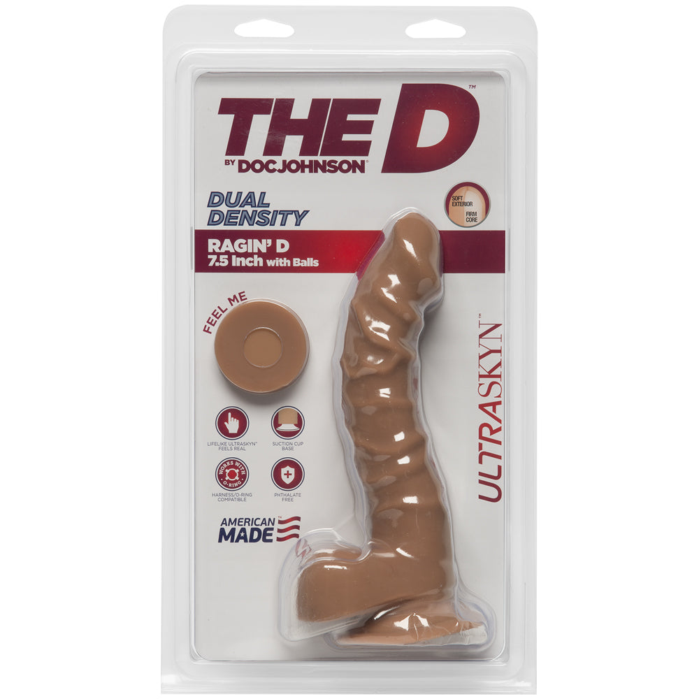 THE D RAGIN' D 7.5 W/BALLS CARAMEL TAN DILDO '