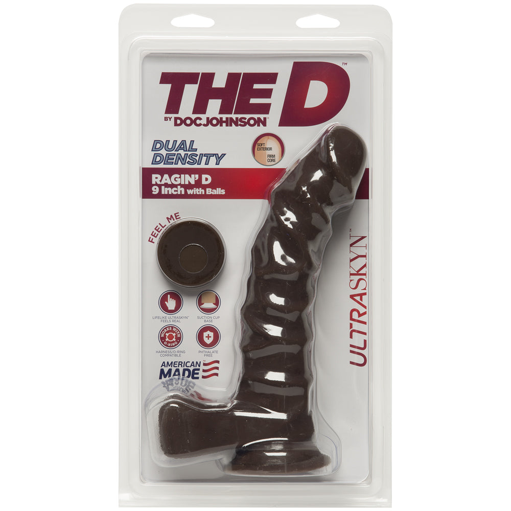 The D Ragin D 9 inches Dildo with Balls - Brown/Chocolate