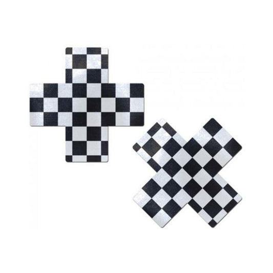 Pastease Checker Cross X Black White Pasties O/S