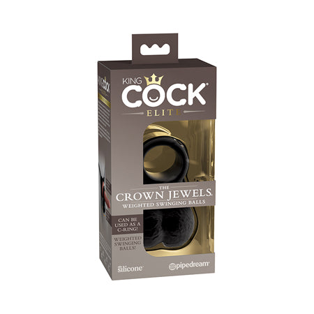 King Cock Elite The Crown Jewels Weighted Swinging Balls - Black